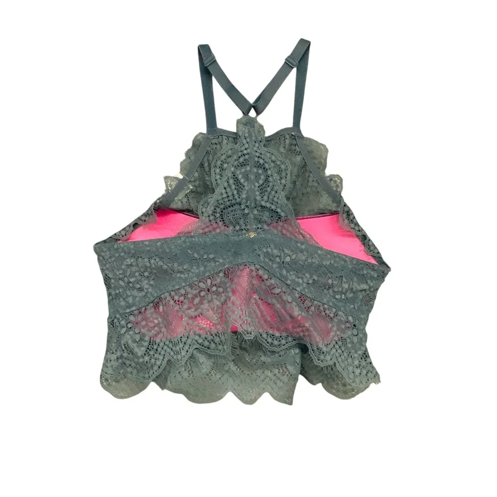 Victoria's Secret PINK High Neck Push Up Lace Bralette Gray‎ Size M (D-DD)